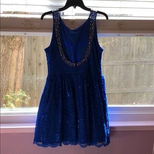 Worn Once, Blue, Backless Sparkly Dress